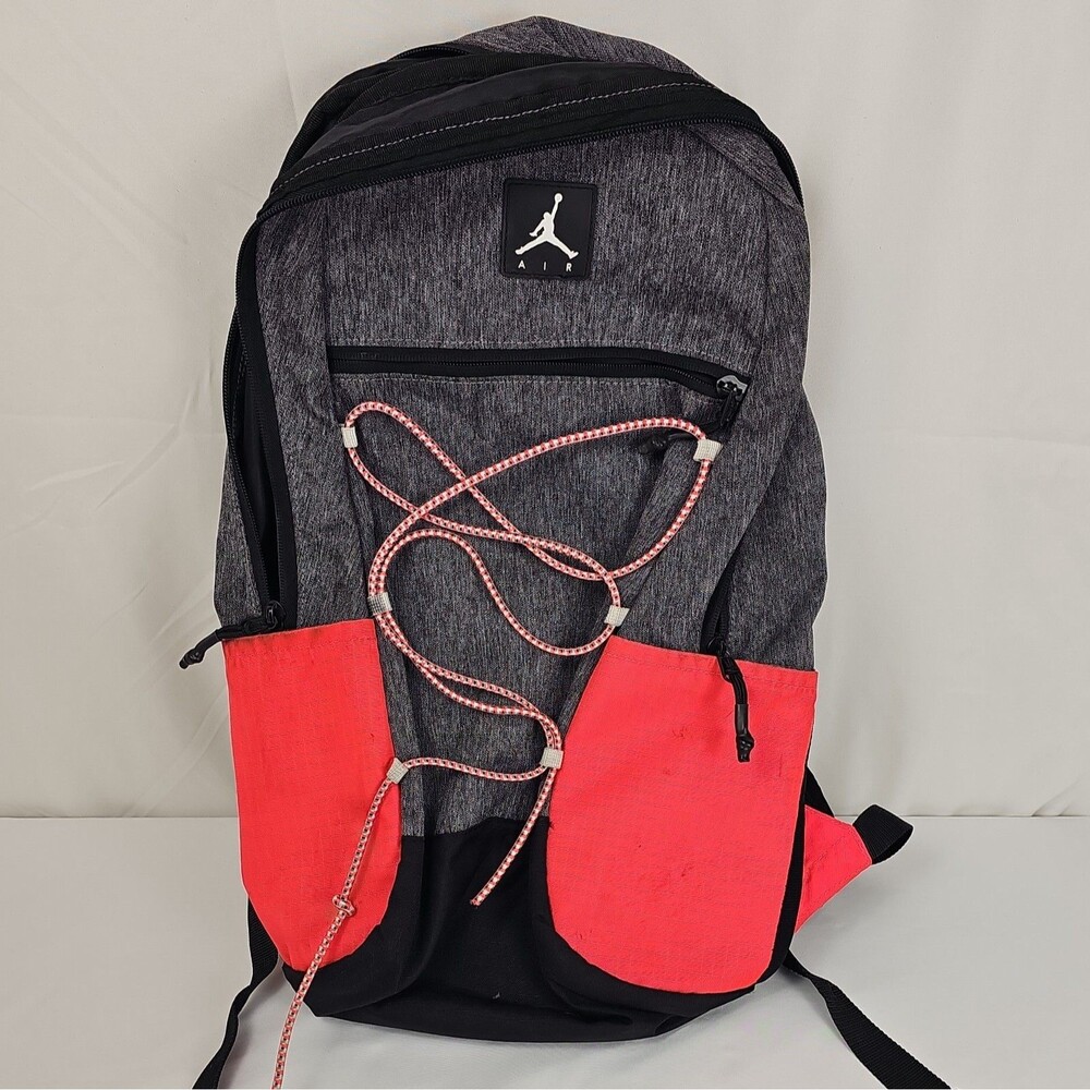 Jordan Air School Backpack 9B0503-GEH Grey Red Pencil Case Used